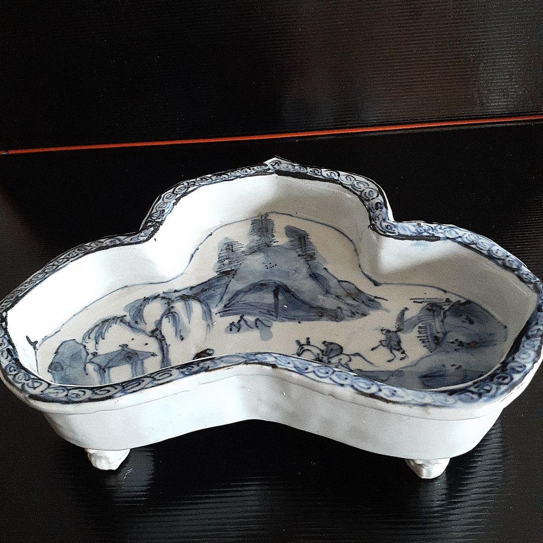 古染め付3本獣足付高台皿