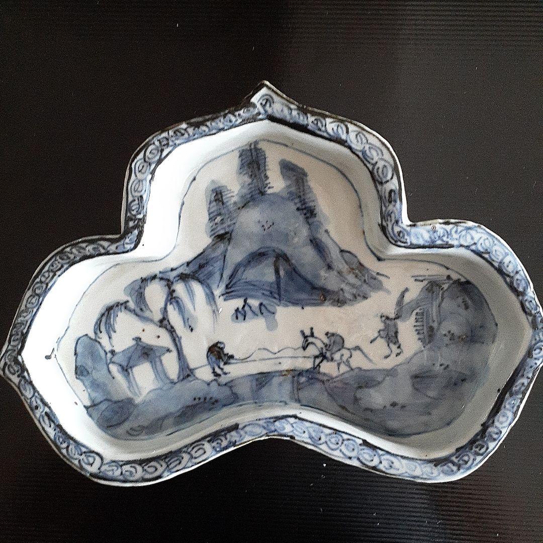 古染め付3本獣足付高台皿