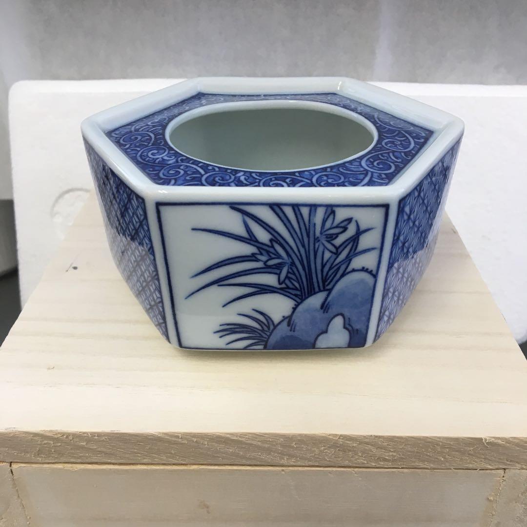 骨董品 青絵 六角灰皿 陶楽 造 Ｎ888Ｈ