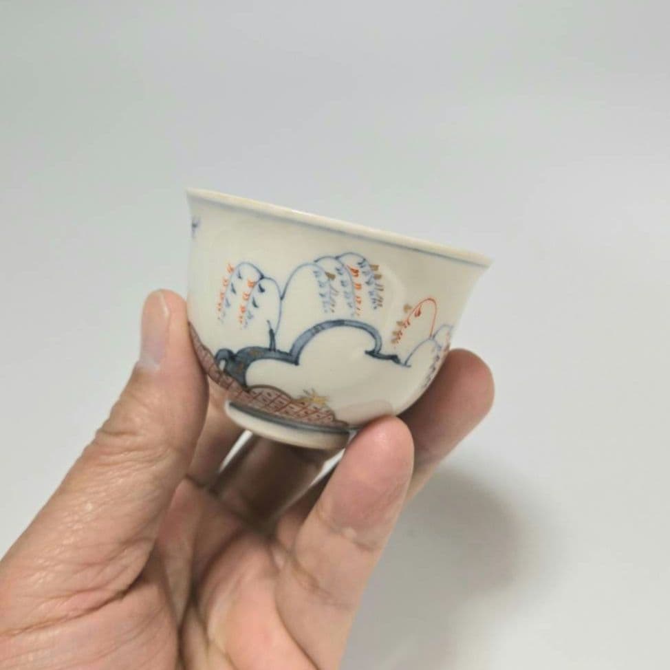 24-1268 古砥部焼煎茶碗と唐木一文字盆