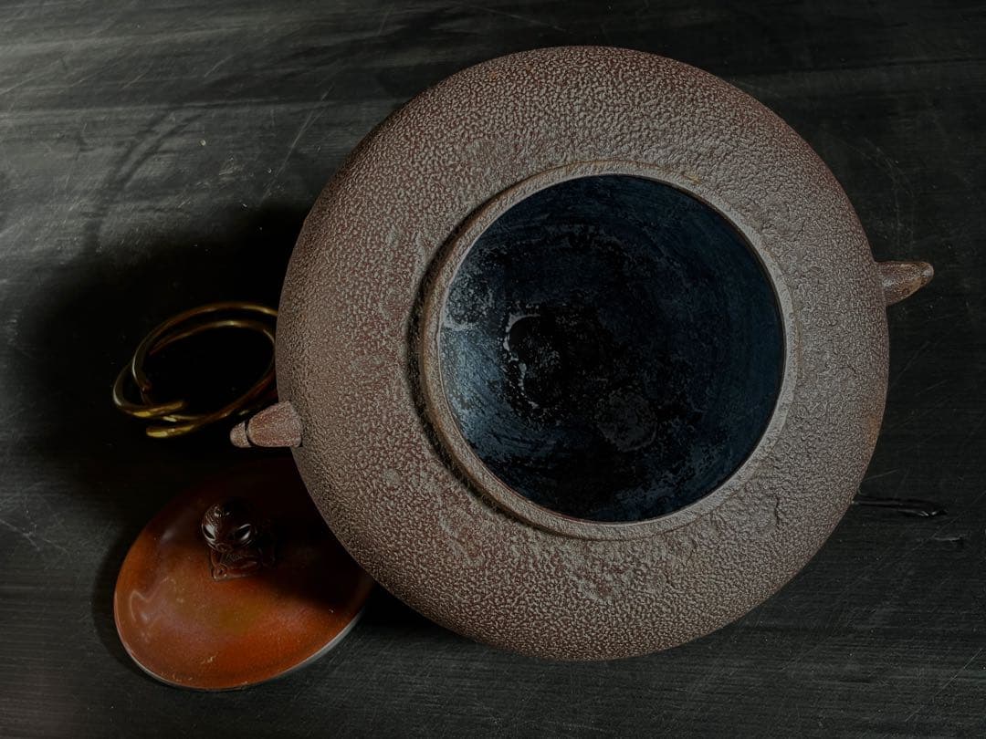 「母」 唐銅鬼面風炉 梨地丸釜添 風炉釜 釜師 敬典 共箱 茶道具 (123あ)