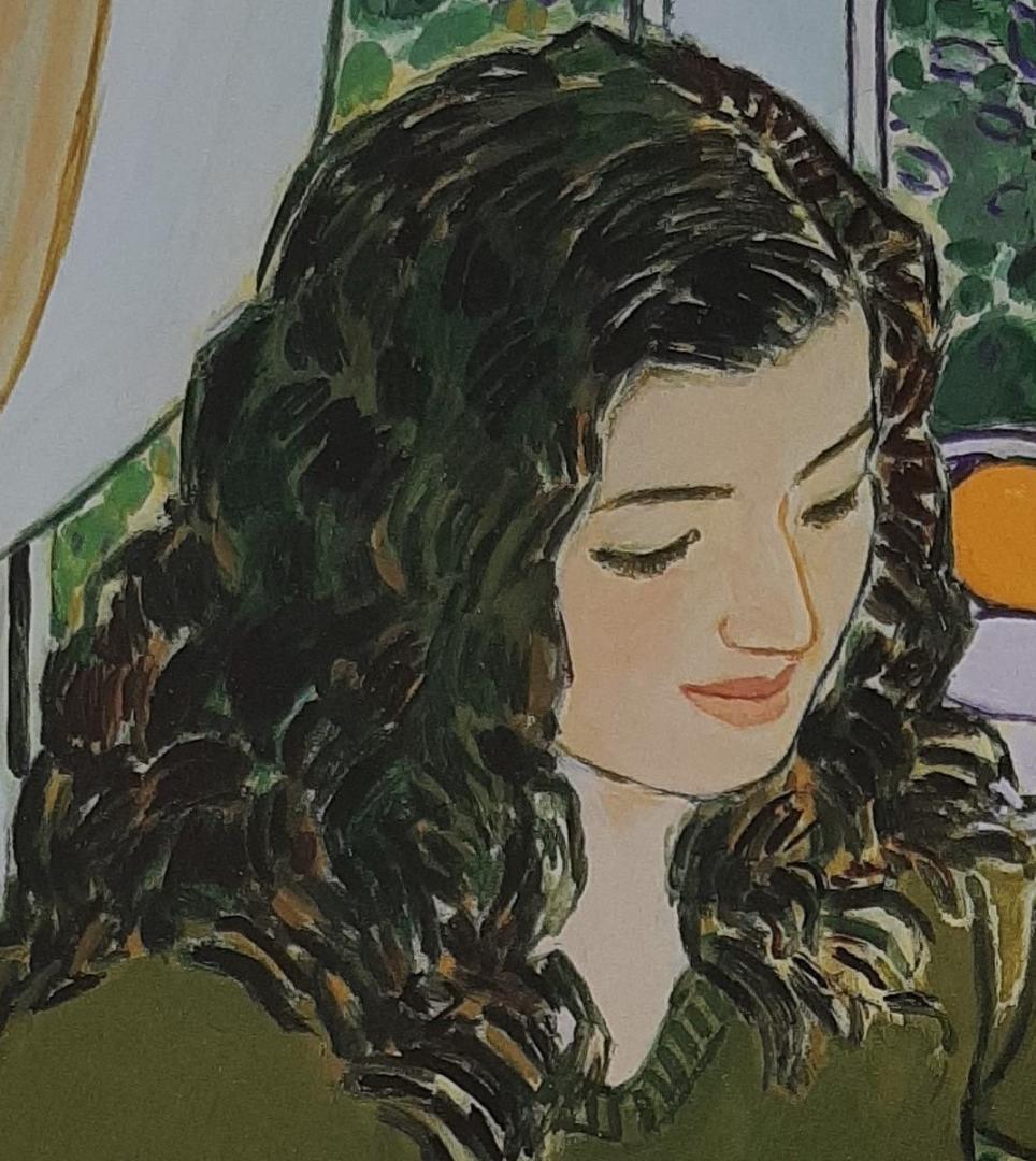 坂口紀良、「窓辺の読書」、希少画集の額装画、人気作品