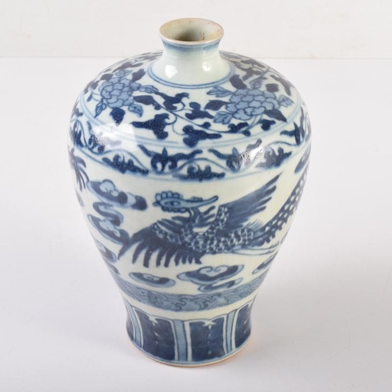 中国　青花　花卉雲龍鳳凰文　梅瓶　V　6953