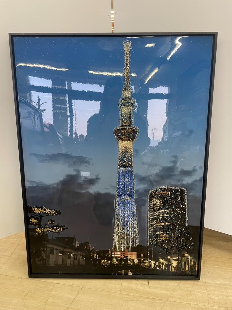 水晶絵　スカイツリー　東京　アートパネル　絵画　額縁　風景　ポスター　絵　写真