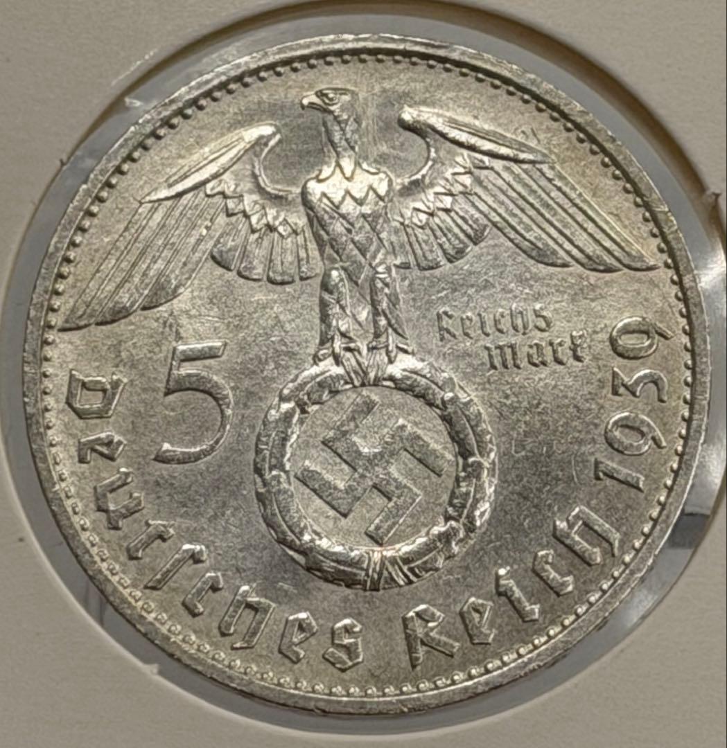 1939年ドイツポール・フォン・ヒンデンブルク5ライヒスマルク銀貨 ハイグレード