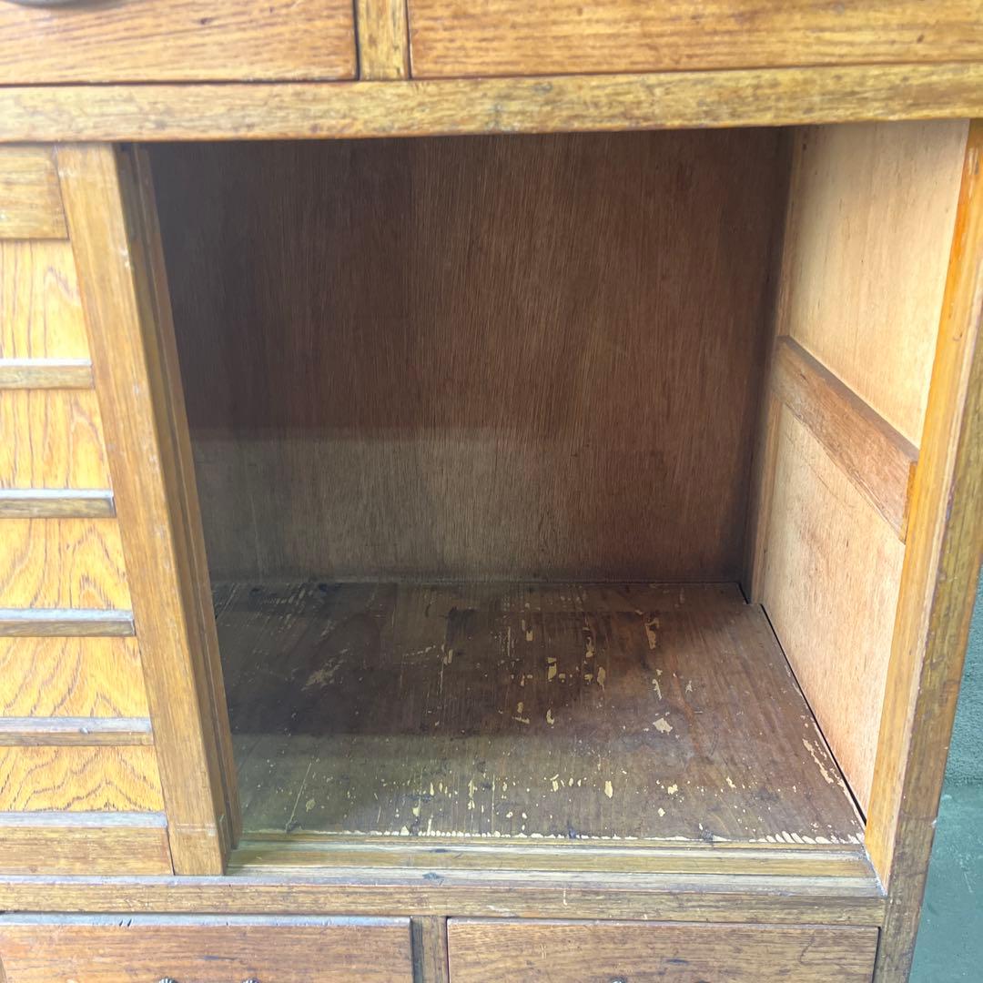 水屋箪笥 昭和初期 ガラス扉 キャビネット 引き出し三杯