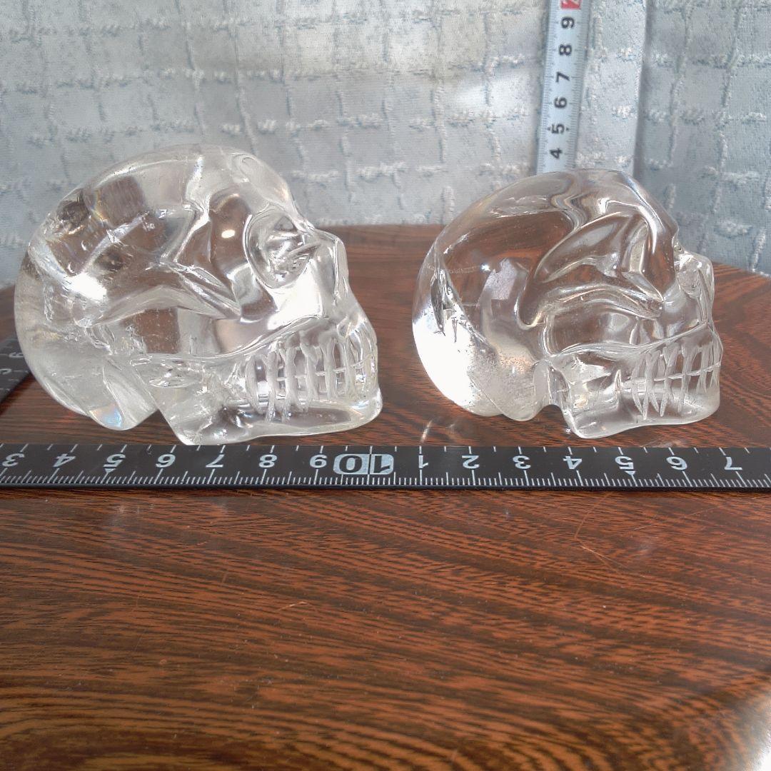 骨董５ 水晶?クリスタルガラス? スカル置物 2個セット