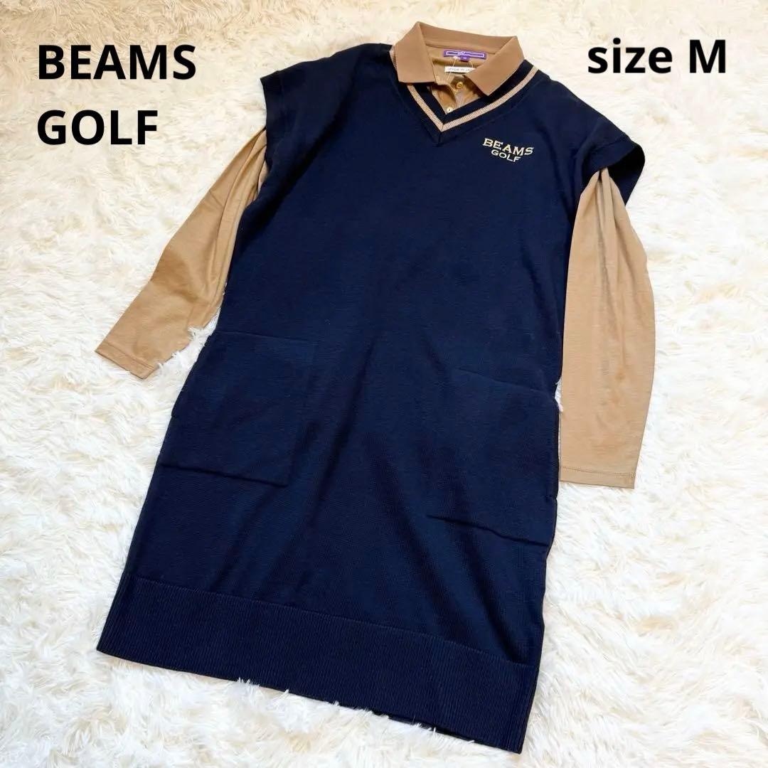 【未使用タグ付】ビームスゴルフ ネイビー ニット ワンピース インナーシャツ M