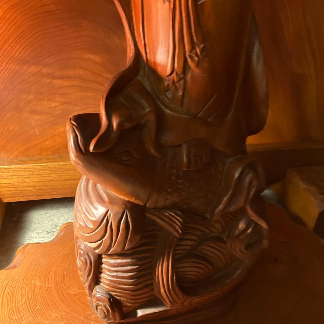 魚藍観音菩薩像 木彫 木製 仏像 仏教 置物