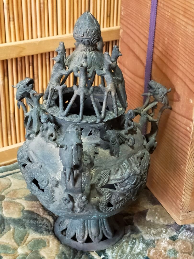 ♥値下げ！とても古い　古銅製　香炉　大型　木箱付き　骨董品　古玩