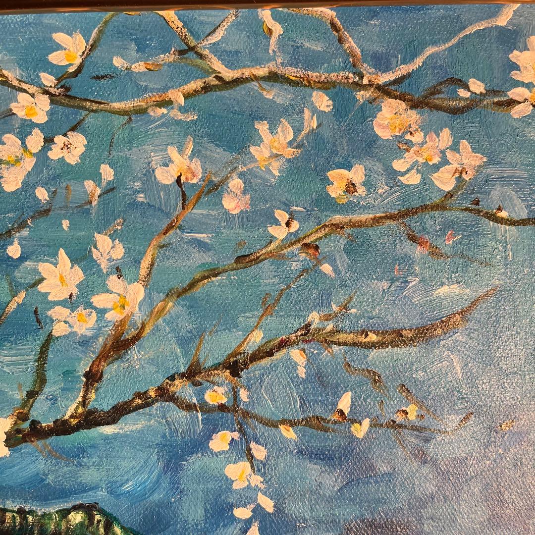 ★秀作★ 手書き油絵 ゴッホ 花咲くアーモンドの枝 肉筆絵画 額付き 油彩画