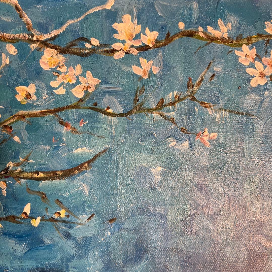 ★秀作★ 手書き油絵 ゴッホ 花咲くアーモンドの枝 肉筆絵画 額付き 油彩画