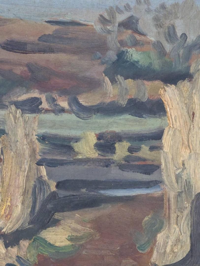 【真作】絵画　近藤晴彦　油彩3号（板絵）　渓谷の遠景　厚塗りタッチ　Y64