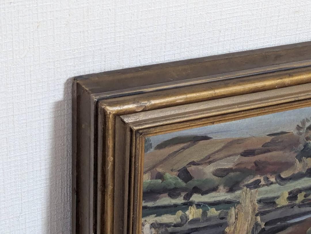 【真作】絵画　近藤晴彦　油彩3号（板絵）　渓谷の遠景　厚塗りタッチ　Y64