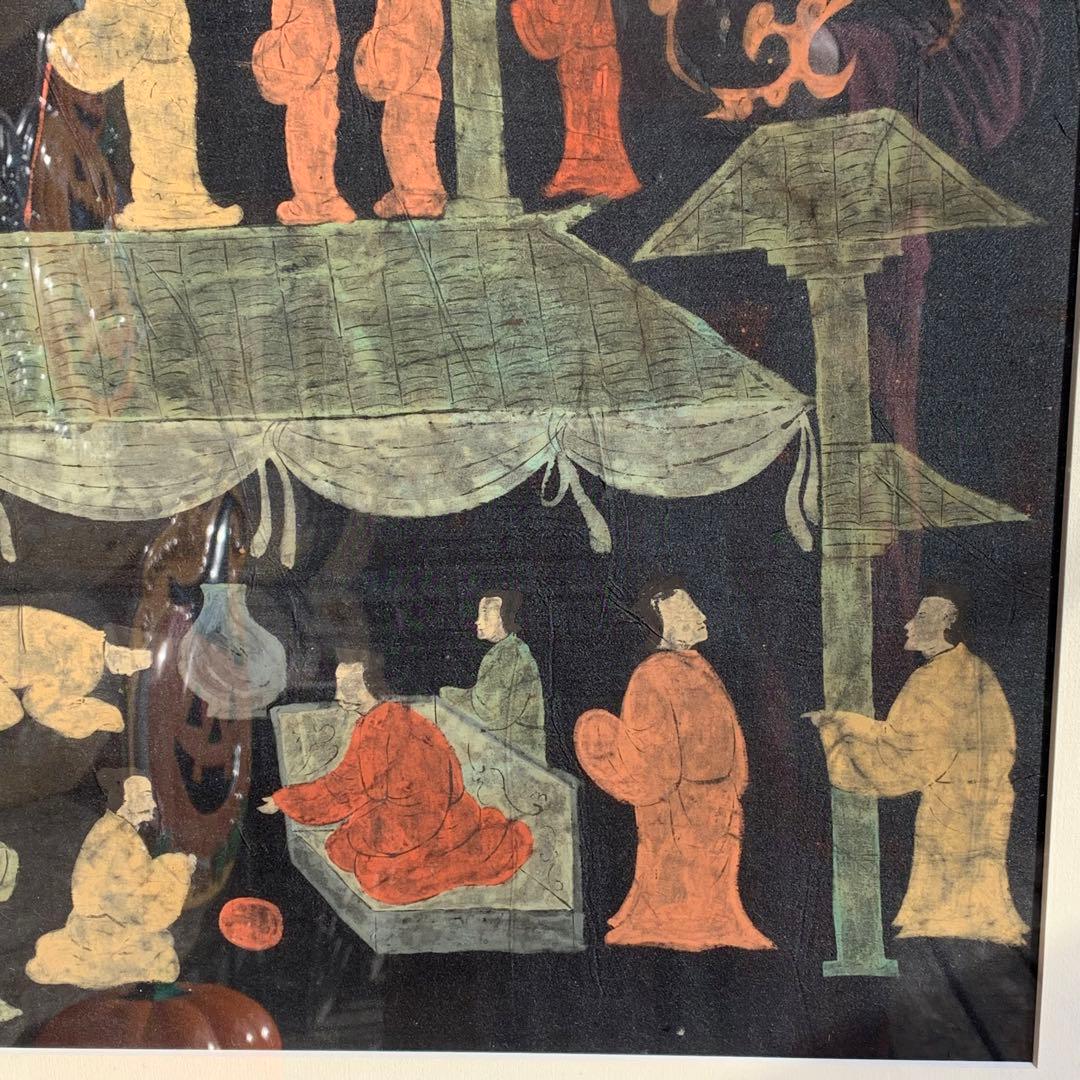 楚国　漢代　帛画　中国　シルク　絹　絵画　額縁　骨董品　馬　王　鳳凰　人　アート