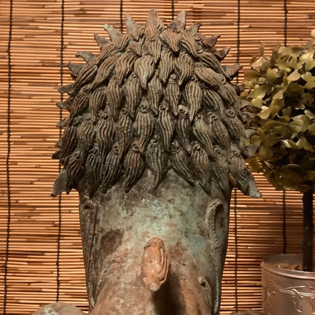 中国唐代「聖獣・唐獅子」神獣・霊獣・魔除け・守護・初唐様式・青銅・出土発掘