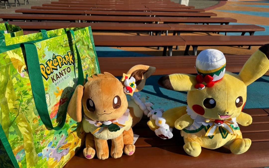 ぬいぐるみ特大イーブイ　ピカチュウ　ポケパーク　カントー　限定　ポケモン　袋付き