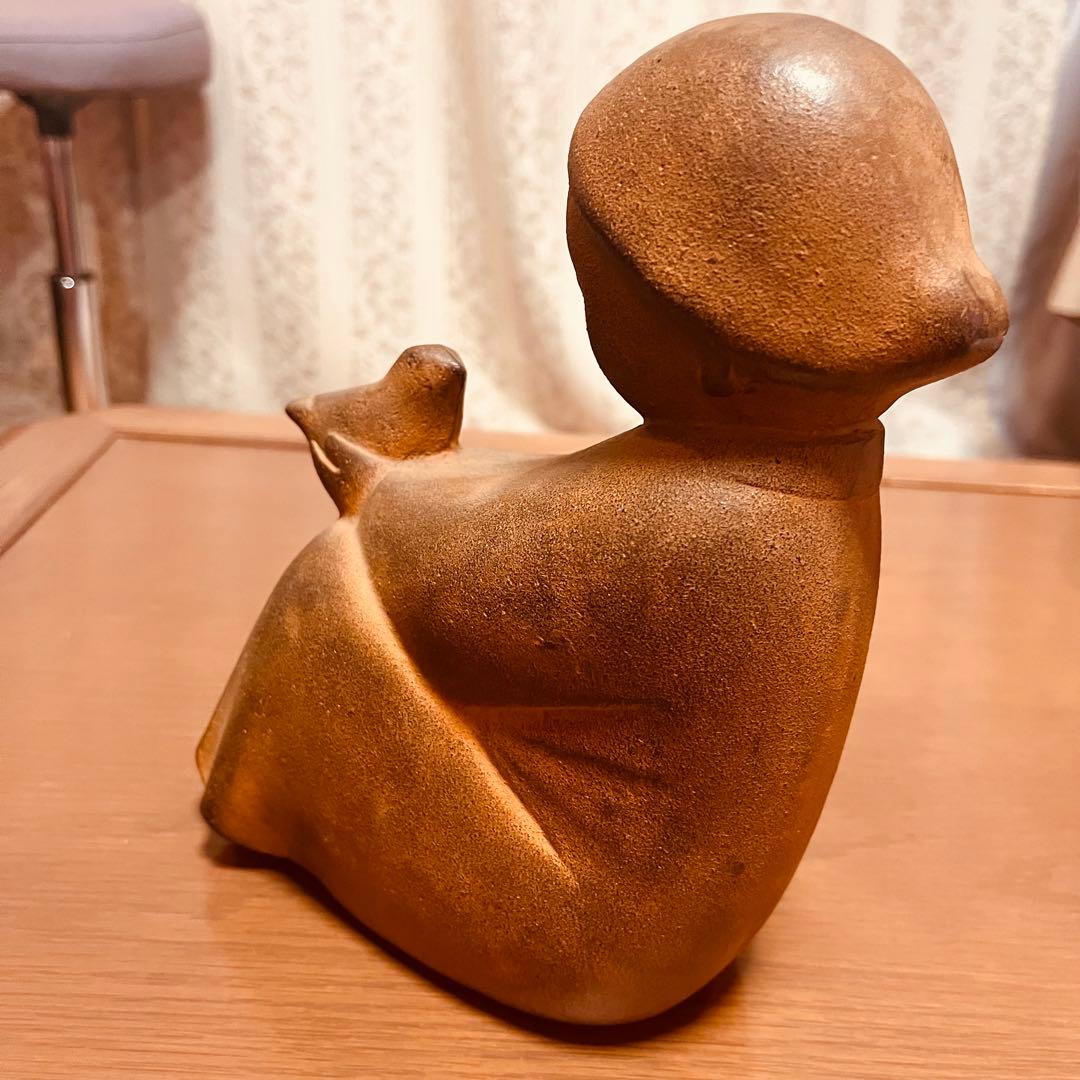 山本正道　鳩と少女　彫刻　オブジェ　女の子　青銅　鉄　鳥　骨董品　ビンテージ