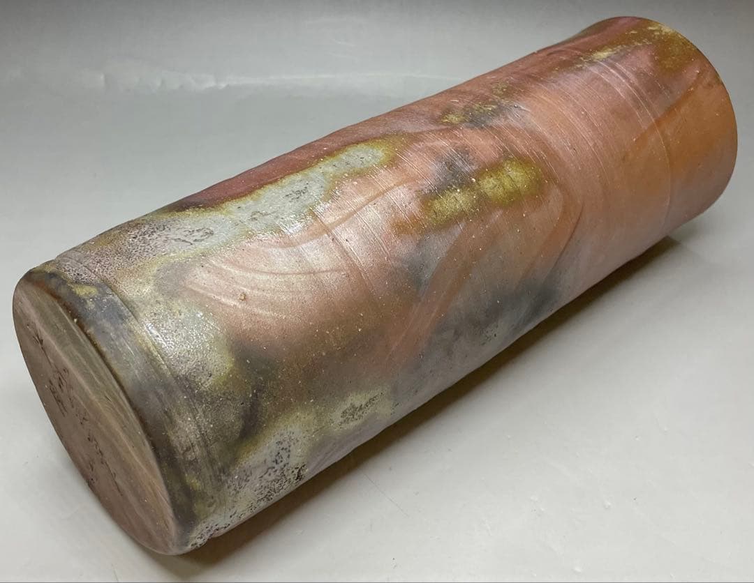 人間国宝　藤原雄　備前花入　平成元年　1月作　備前焼　共箱　共布　栞　S57