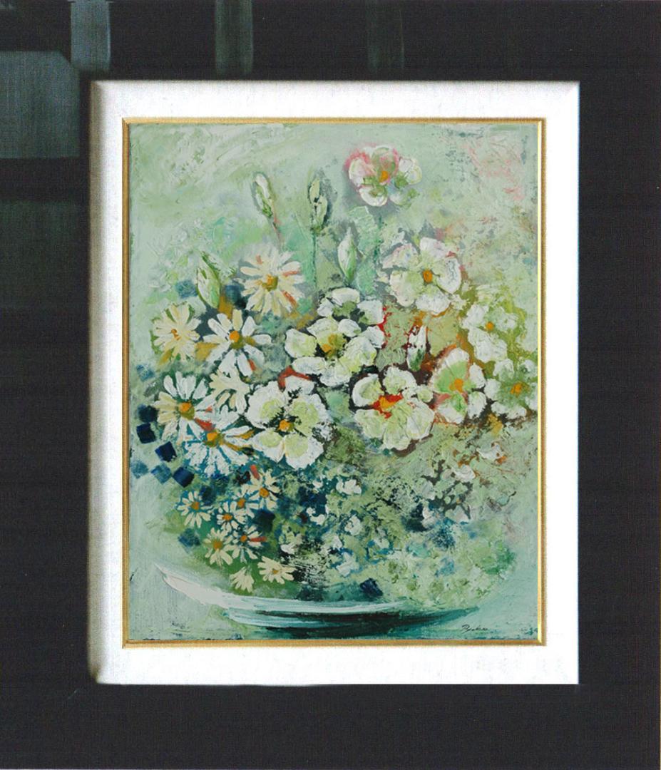油絵 菅家令子 絵 絵画 インテリア 額付(黒) uF6-112802 花