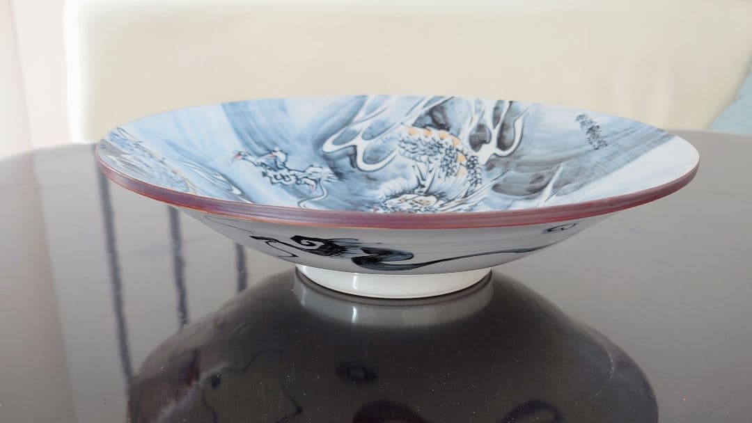 鹿背山焼　楽土窯　福田翔作　飛龍雲波　飾深皿　共箱