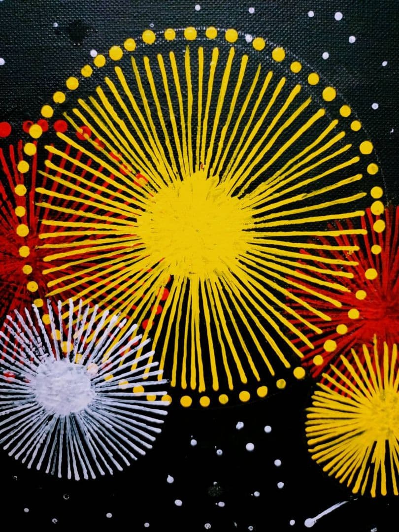 【F6号】山下清【長岡の花火】手描き/表裏サイン・共シール有り/油彩/油絵/額縁