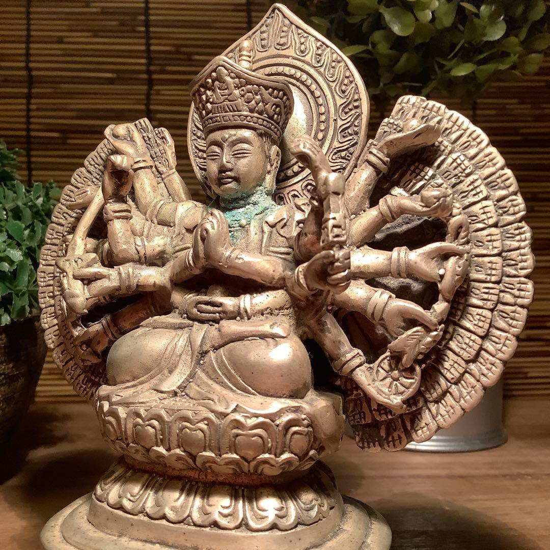 中国・明代「千手観自在菩薩」唐物・六観音一尊・心密言念誦儀軌経・千の御利益・白銅