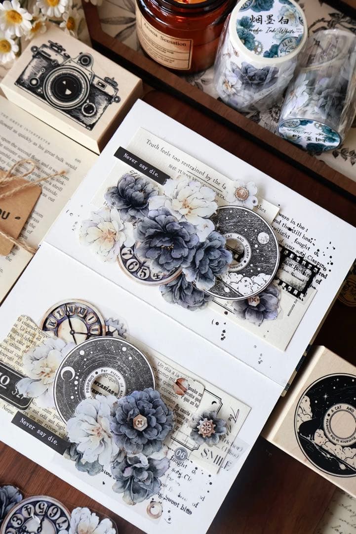 壹洱原创《烟墨白》海外マスキングテープ　マステ 【2372】