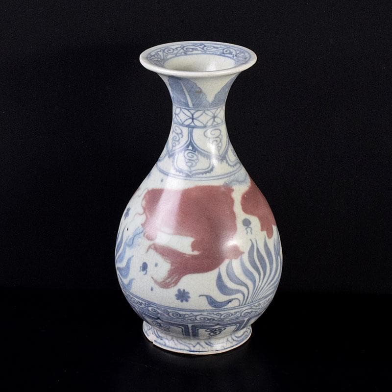 中国　青花釉裏紅　魚藻文　玉壺春瓶　C　7043