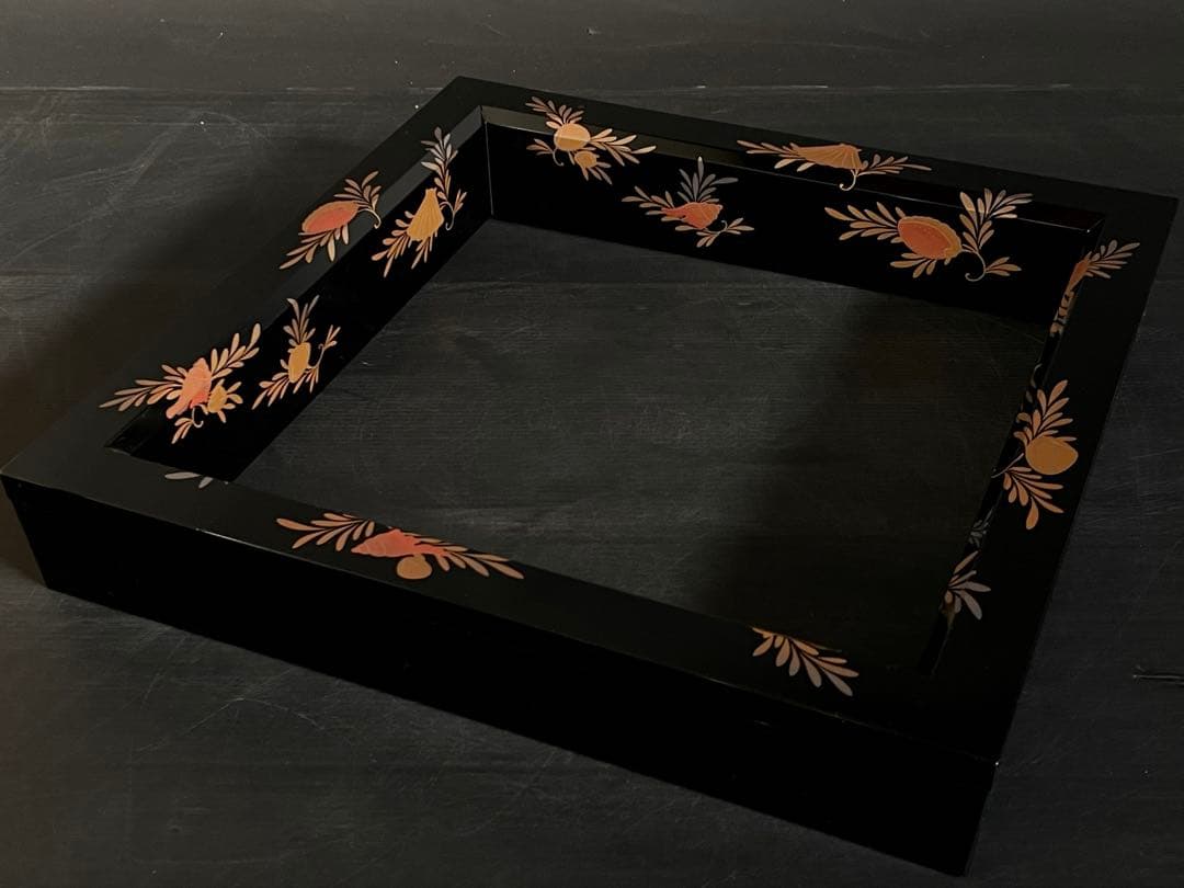 「母」 海松貝 蒔絵 真塗 炉縁 平安蒔絵師 一瓢斎 共箱 茶道具（113D①）