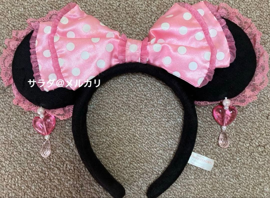 ディズニー　レア　 ミニー　カチューシャ　イヤリング　ピンク　白　水玉　リボン