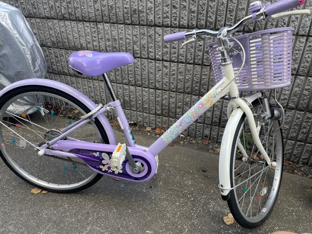 ブリヂストン　エコパル22インチ　自転車　パープル 花柄 バスケット付き　女の子