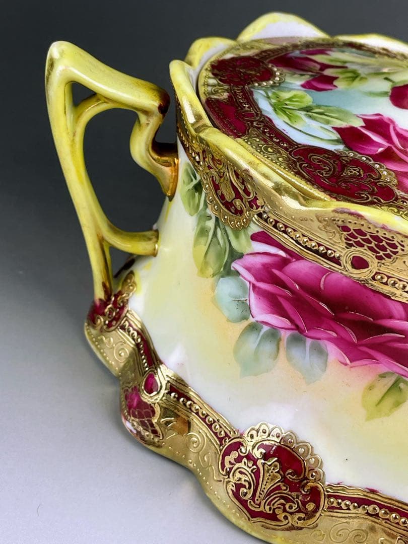 【希少】オールドノリタケ 約２３cm 薔薇紋 ビスケットジャー メープルリーフ