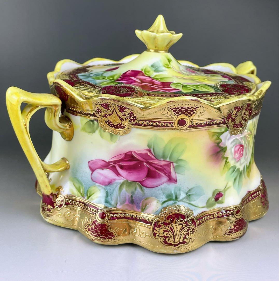 【希少】オールドノリタケ 約２３cm 薔薇紋 ビスケットジャー メープルリーフ