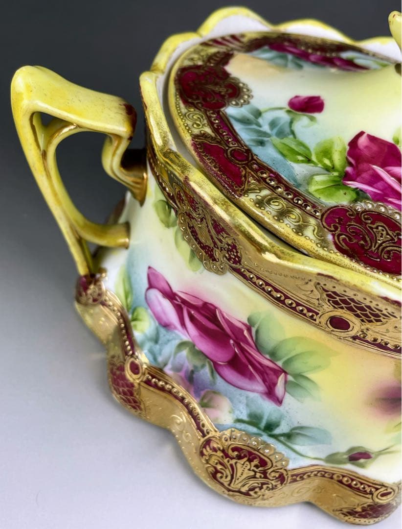 【希少】オールドノリタケ 約２３cm 薔薇紋 ビスケットジャー メープルリーフ