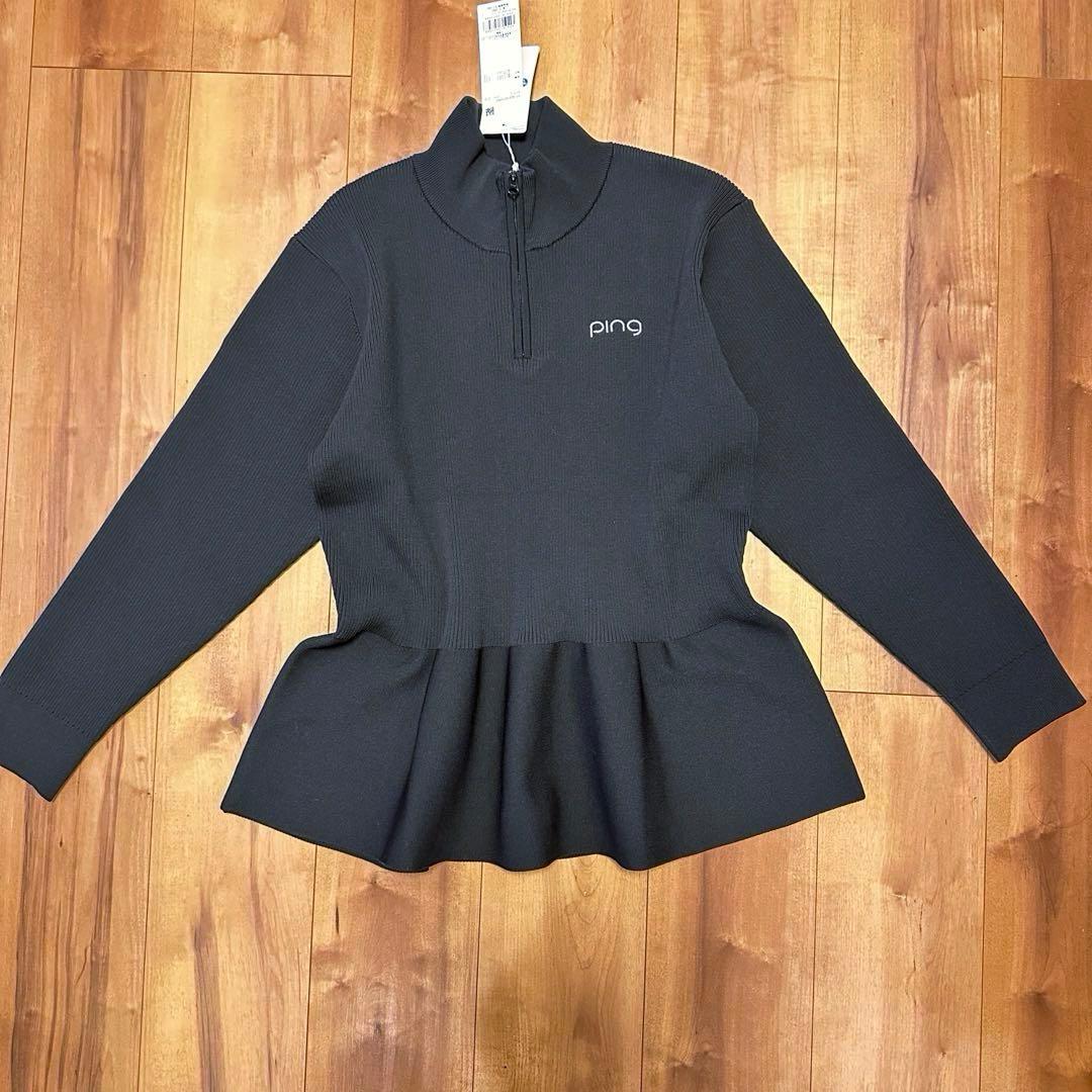 ping 長袖　ペプラム　ハイネック　セーター　春秋　ブラック　ゴルフウェア