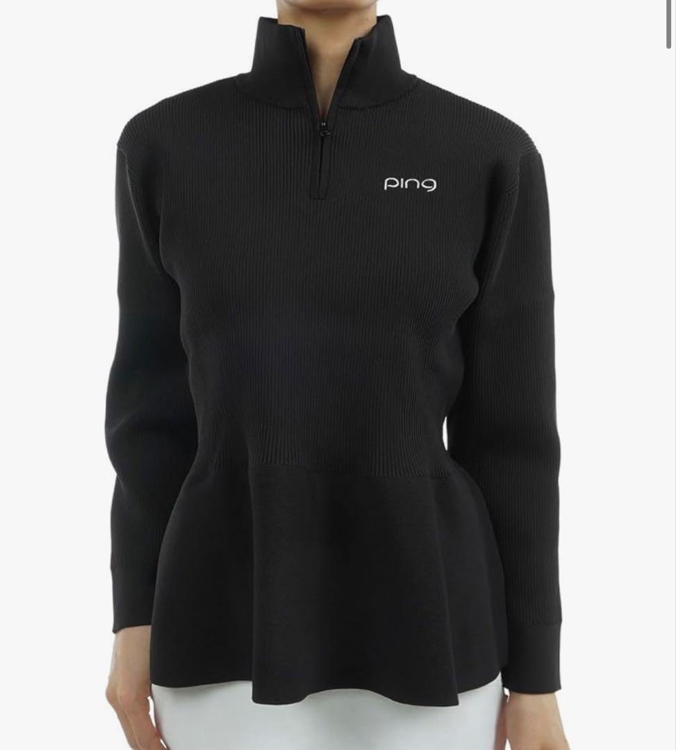 ping 長袖　ペプラム　ハイネック　セーター　春秋　ブラック　ゴルフウェア
