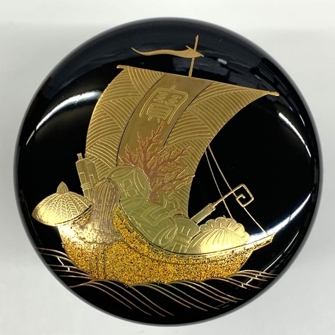 【棗　宝船蒔絵　内銀地】新井司峰　共箱