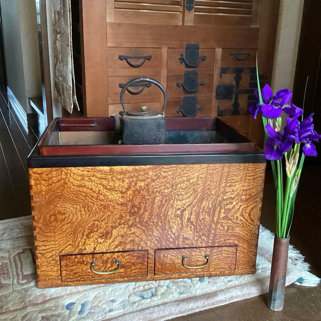 江戸火鉢　アンティーク　火鉢　時代物　欅　玉杢　黒柿　稀少杢