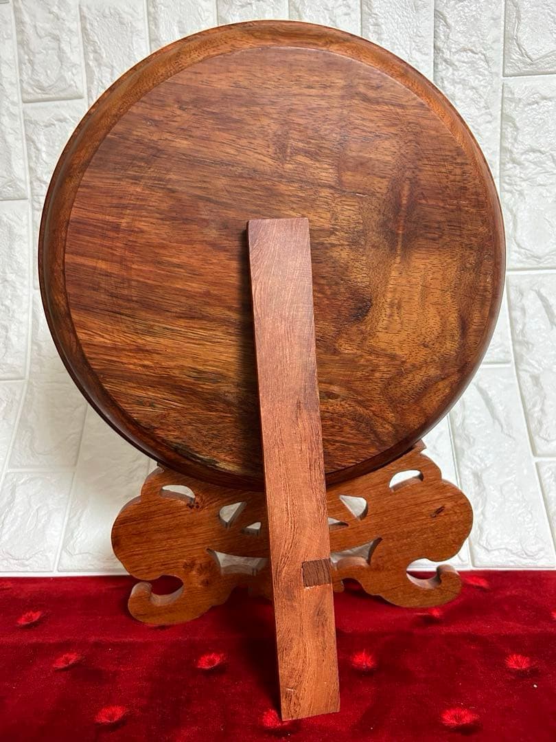 木彫り　花と孔雀　アプリコットプレート