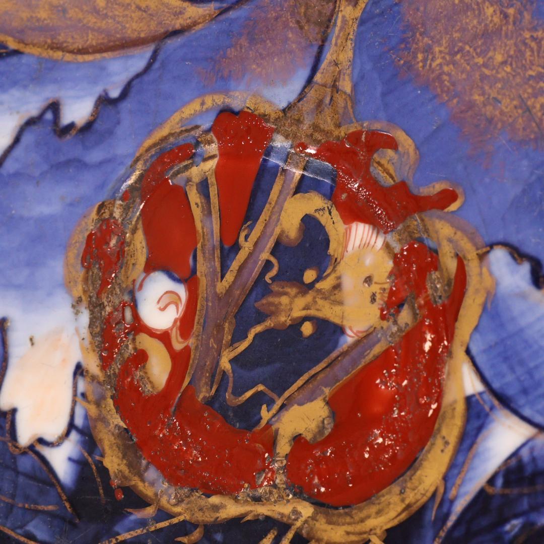 BK301　明治期　古伊万里　色絵小紋芍薬図　六角　大皿　大日本 肥蝶山 乃口製