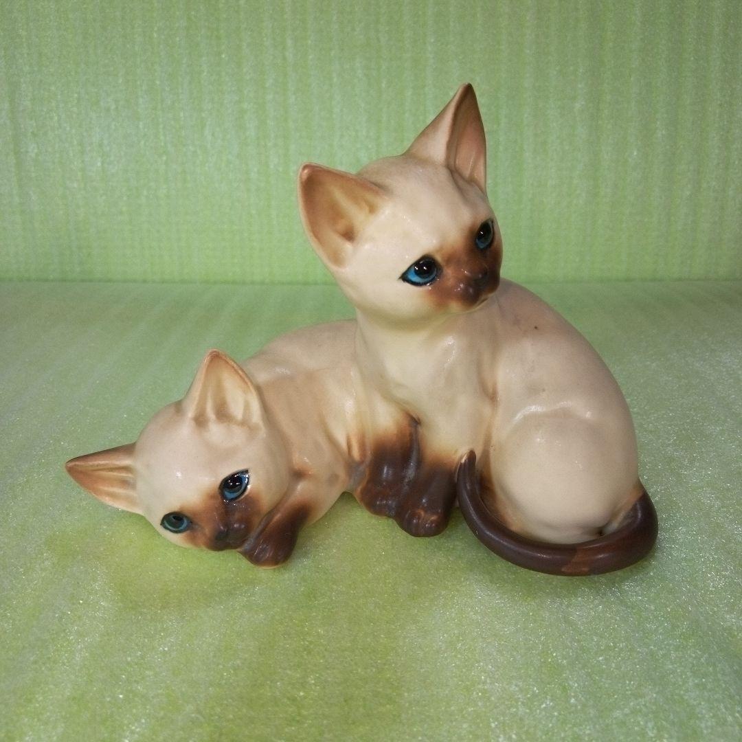 アンティークな猫の置物　仲良し　兄弟？　シャム猫？　ポインテッド？　レア　希少