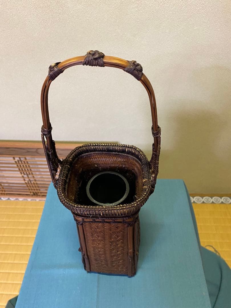 花入 唐物写 竹編 網代 手付花籠 花籠