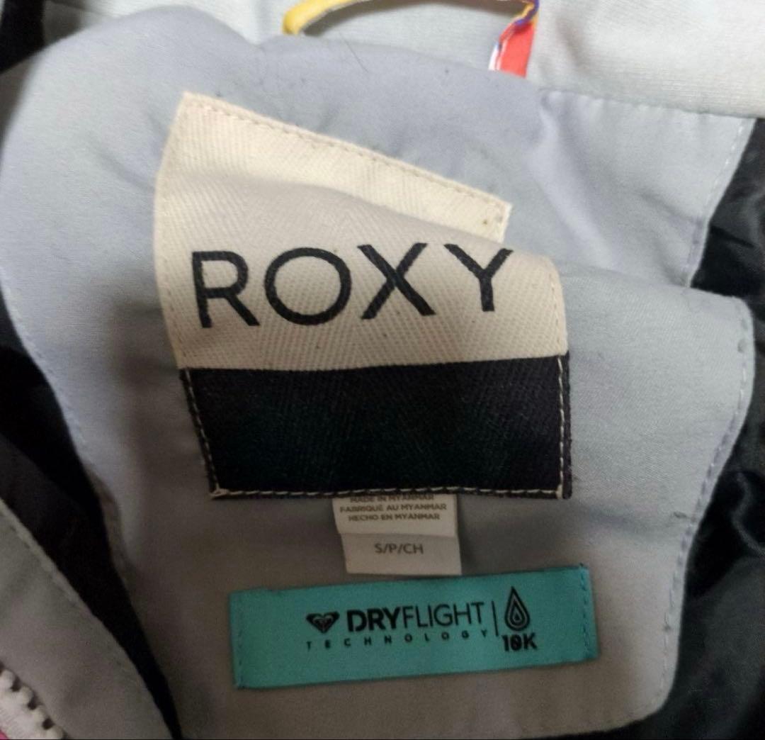 【美品】ROXY　スノボウェア　上下セット　Ｓ　総柄　　カラフル　ロゴ　パープル