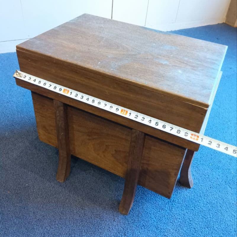 木製脚付き収納箱　蓋・中蓋２枚付　ヴィンテージ