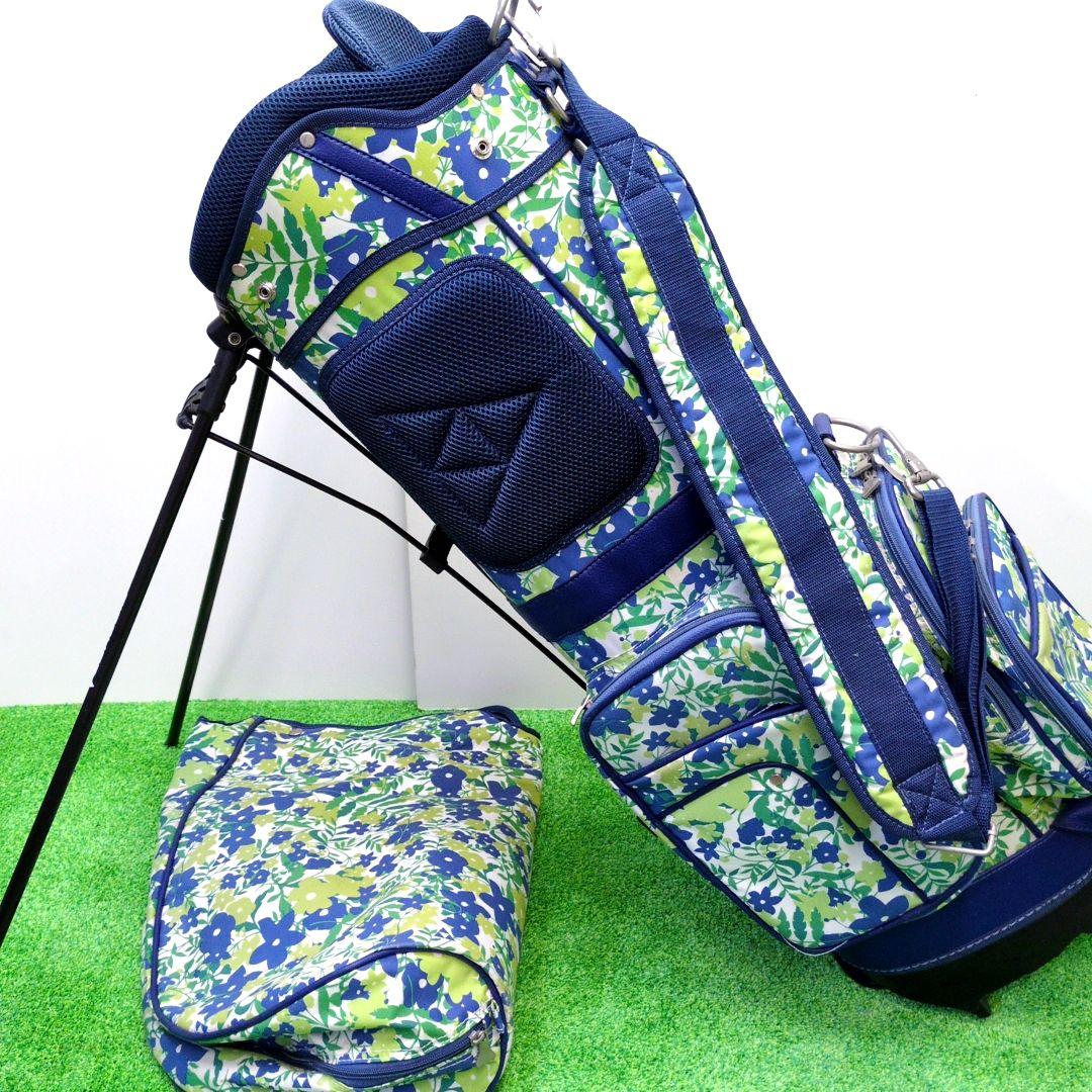 フィッシャー　スタンド式ゴルフバッグ 　6分割　青緑花柄