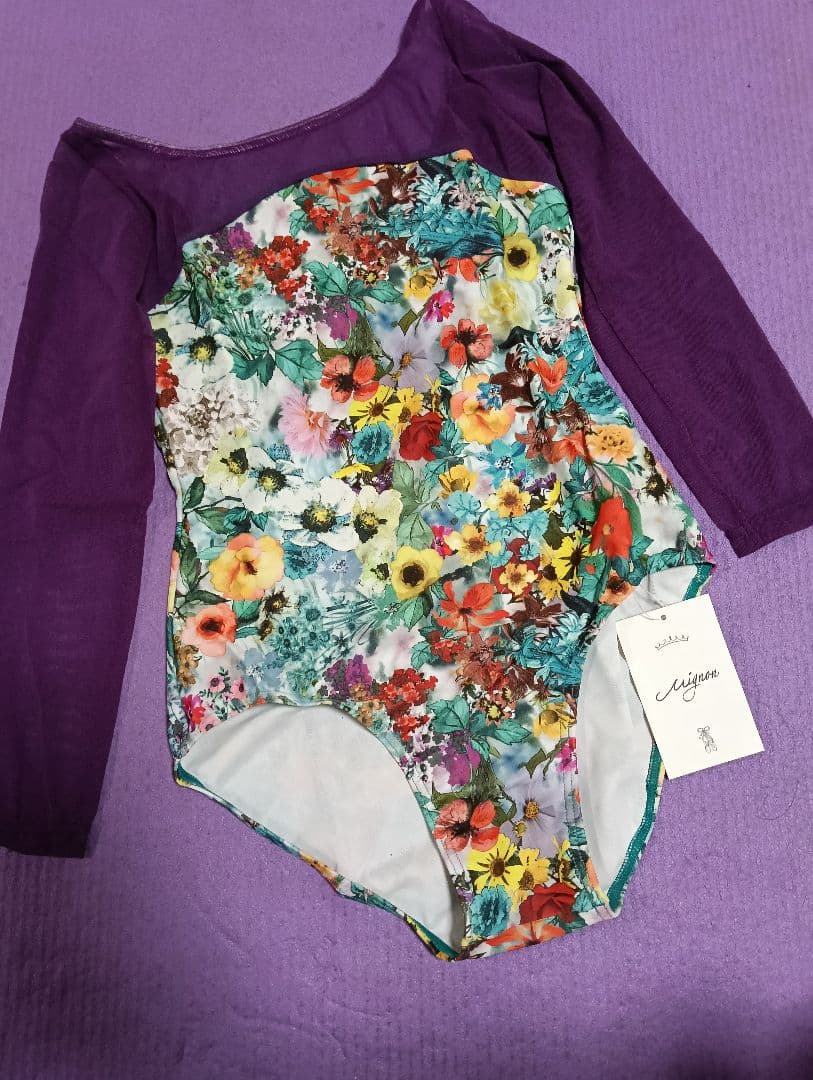 ミニヨン Mignon 花柄 長袖レオタード Lサイズ