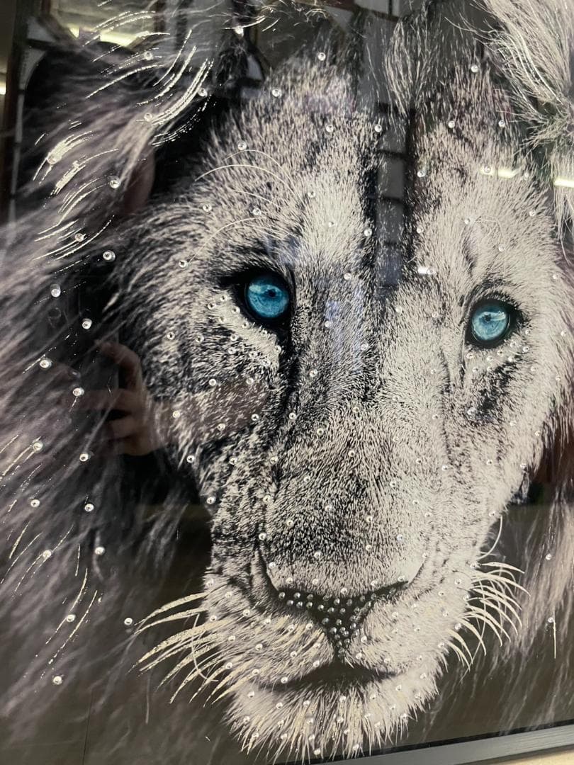 ガラスアートパネル　ライオン　キラキラ　絵画　額縁　アートフレーム　スタッズ