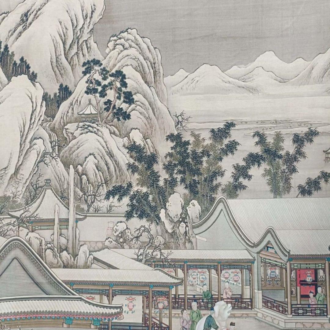 郎世寧 山水画 掛け軸 中堂 山水図 中国画 サイズ：70×173cm