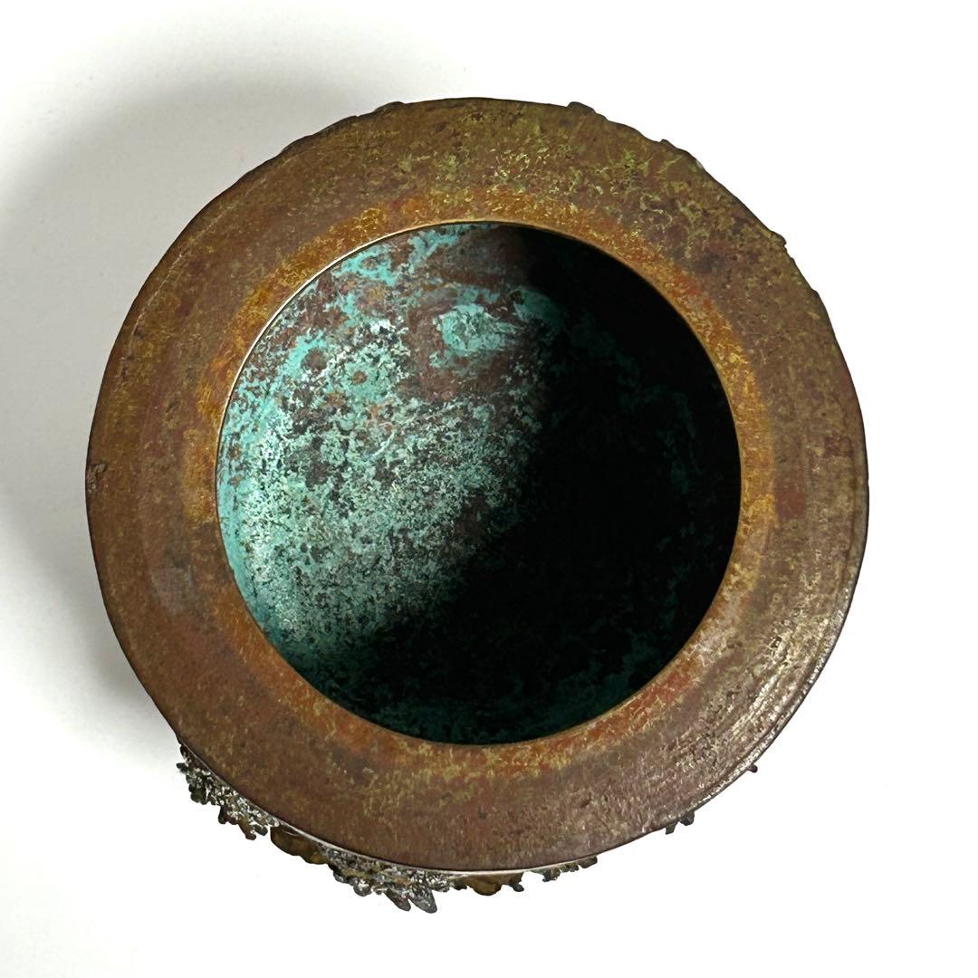 高岡銅器　蝋型鋳銅香炉　平井昇(昇甫)造/日展作家　共箱入　香道具　床飾　置物